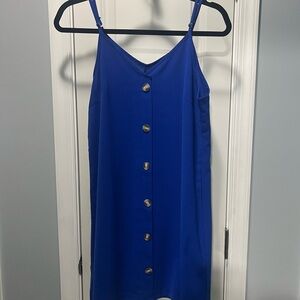Chic Royal Blue Button-Front Midi Dress